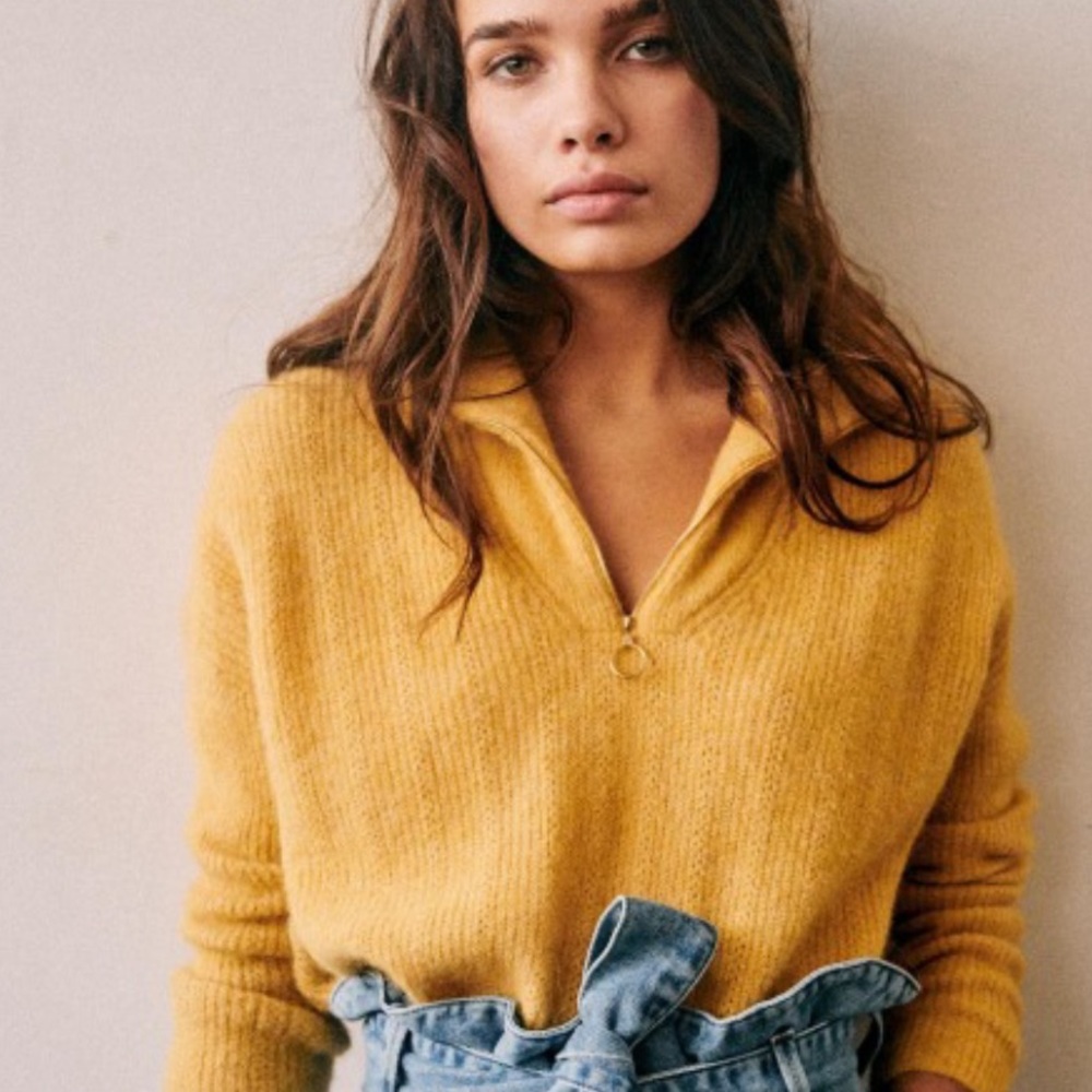 Sezane Golden V-Neck Sweater